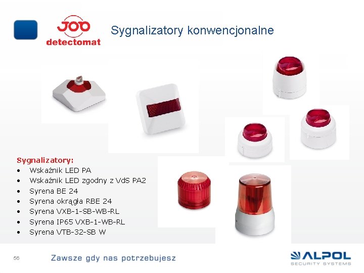 Sygnalizatory konwencjonalne Sygnalizatory: • Wskaźnik LED PA • Wskaźnik LED zgodny z Vd. S