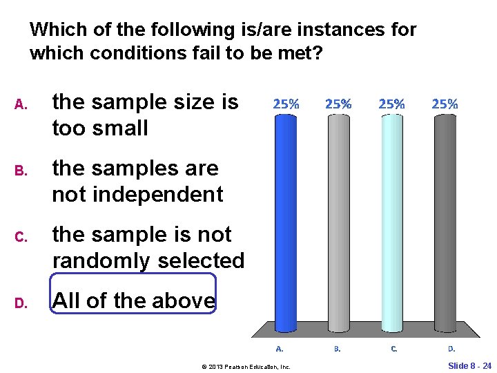 Which of the following is/are instances for which conditions fail to be met? A.