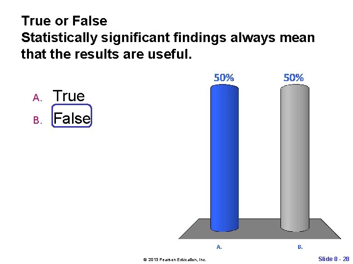 True or False Statistically significant findings always mean that the results are useful. A.