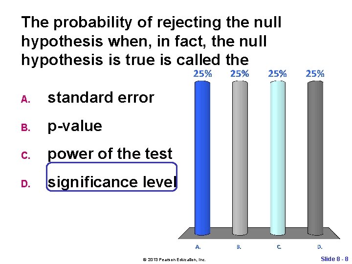 The probability of rejecting the null hypothesis when, in fact, the null hypothesis is
