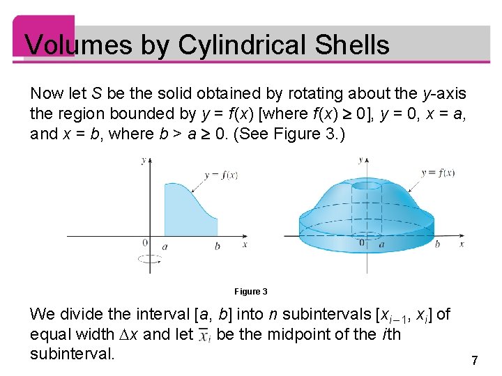 Volumes by Cylindrical Shells Now let S be the solid obtained by rotating about