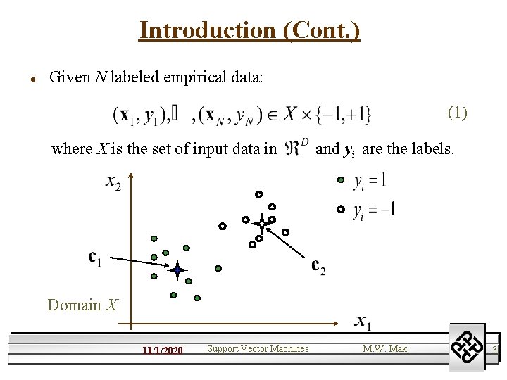 Introduction (Cont. ) l Given N labeled empirical data: (1) where X is the