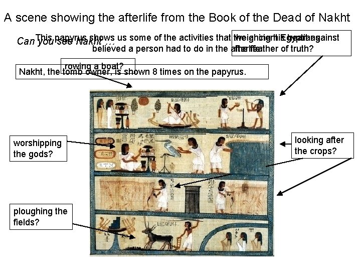 A scene showing the afterlife from the Book of the Dead of Nakht shows