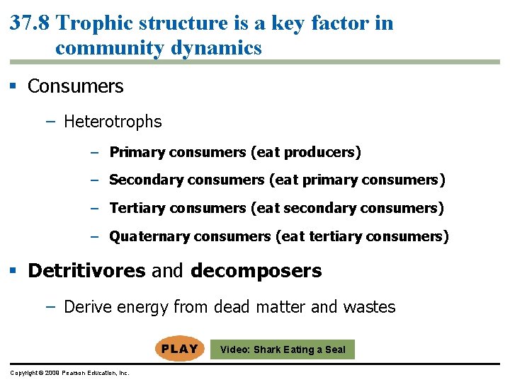 37. 8 Trophic structure is a key factor in community dynamics § Consumers –