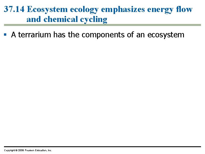37. 14 Ecosystem ecology emphasizes energy flow and chemical cycling § A terrarium has