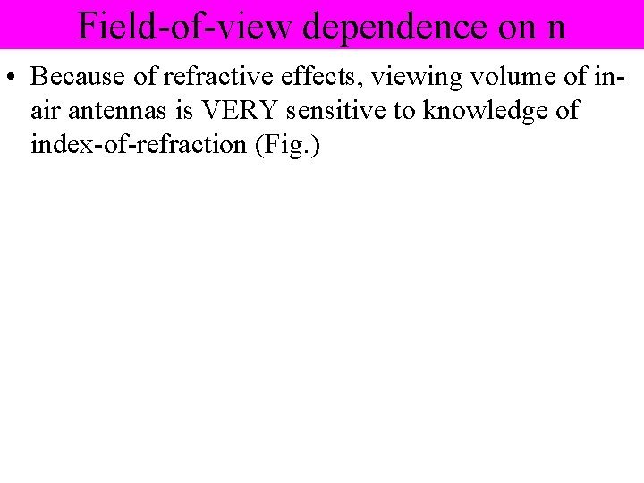 Field-of-view dependence on n • Because of refractive effects, viewing volume of inair antennas