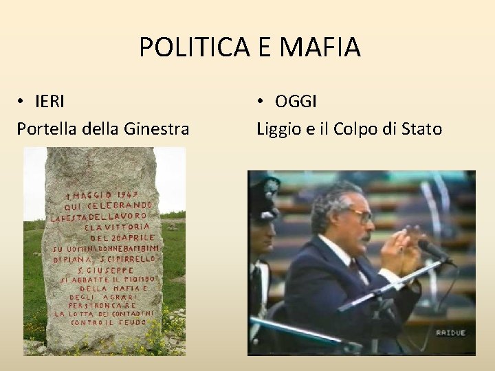 POLITICA E MAFIA • IERI Portella della Ginestra • OGGI Liggio e il Colpo