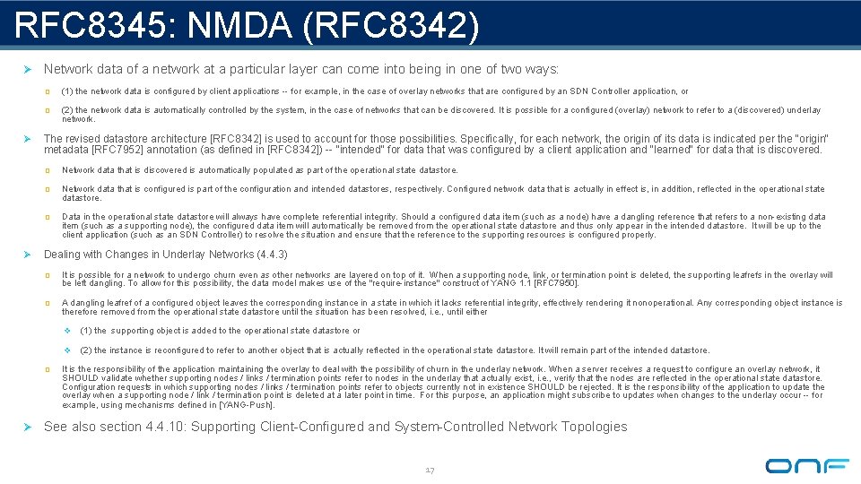 RFC 8345: NMDA (RFC 8342) Ø Network data of a network at a particular