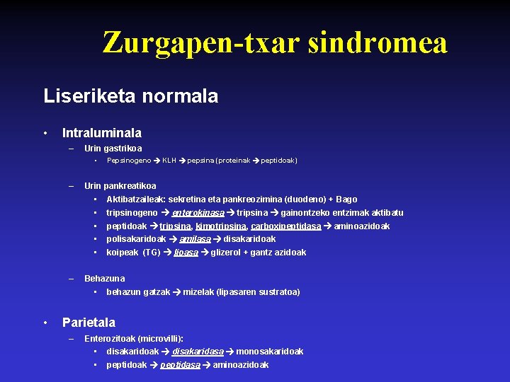 Zurgapen-txar sindromea Liseriketa normala • Intraluminala – Urin gastrikoa • – Urin pankreatikoa •