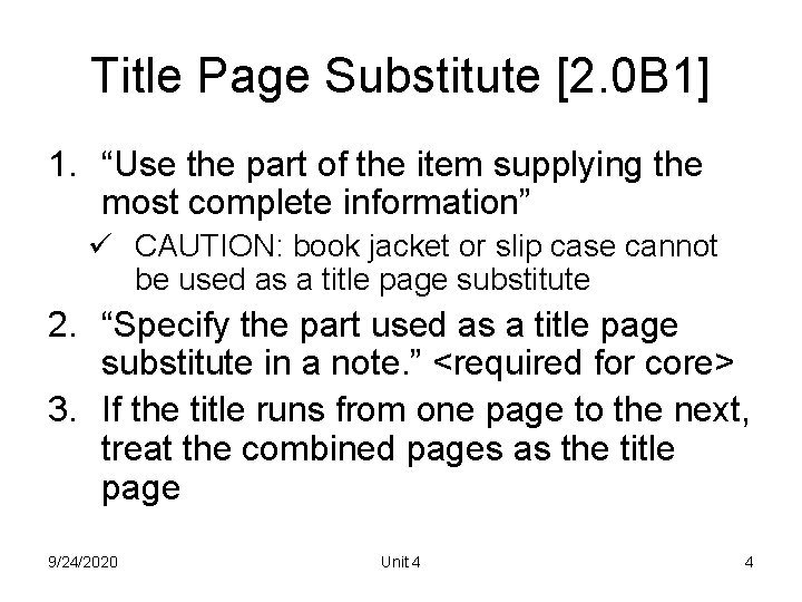 Title Page Substitute [2. 0 B 1] 1. “Use the part of the item