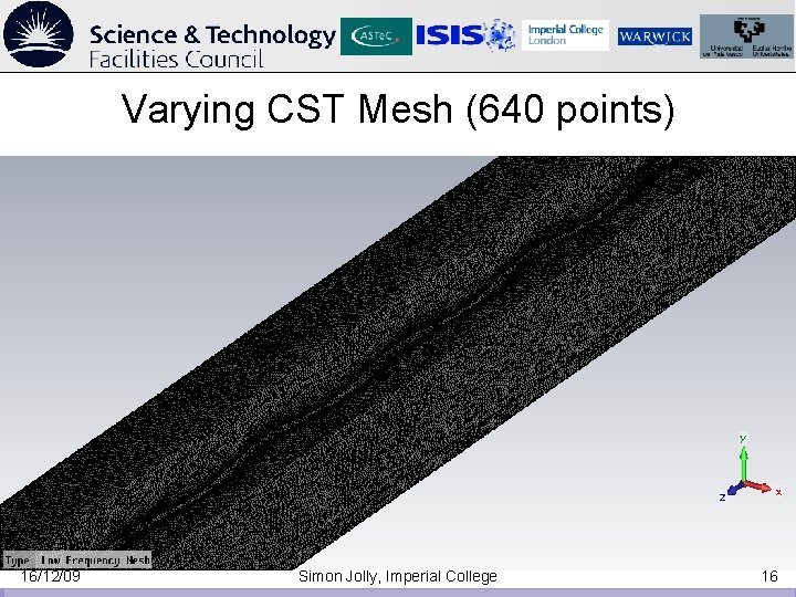 Varying CST Mesh (640 points) 16/12/09 Simon Jolly, Imperial College 16 Varying CST Mesh (640 points) 16/12/09 Simon Jolly, Imperial College 16