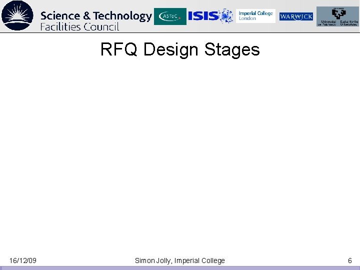 RFQ Design Stages 16/12/09 Simon Jolly, Imperial College 6 RFQ Design Stages 16/12/09 Simon Jolly, Imperial College 6