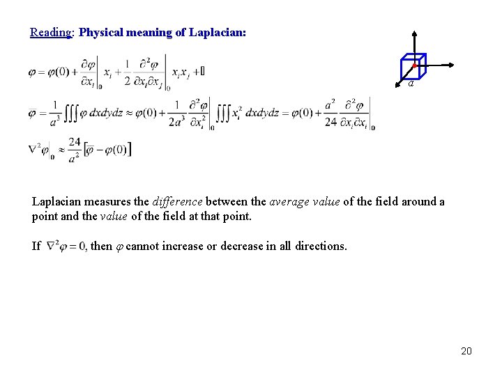 Reading: Physical meaning of Laplacian: a Laplacian measures the difference between the average value