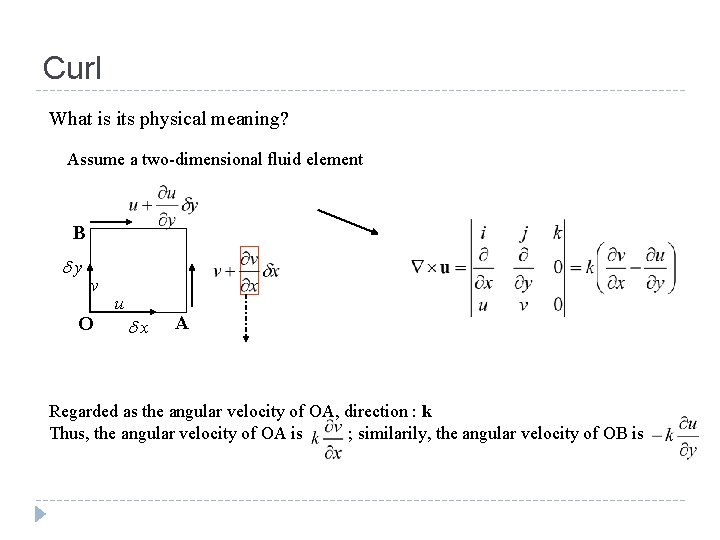 Curl What is its physical meaning? Assume a two-dimensional fluid element B y v