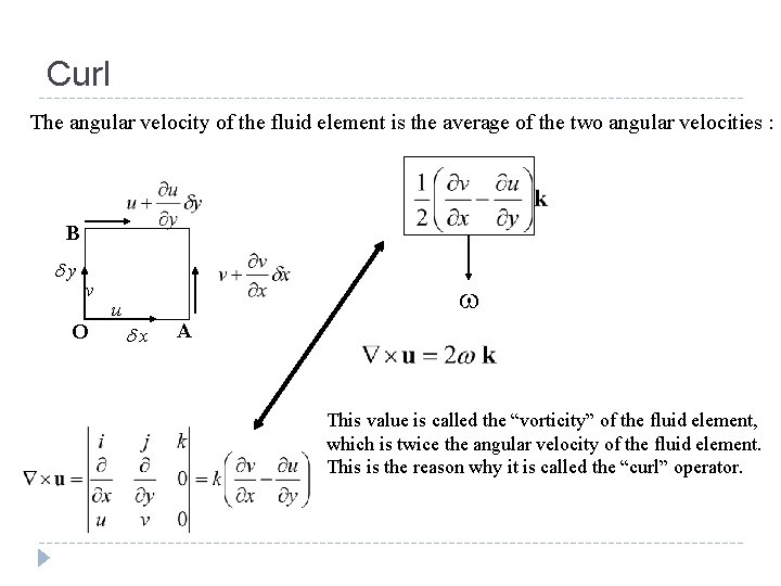 Curl The angular velocity of the fluid element is the average of the two