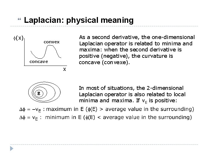  Laplacian: physical meaning f(x) As a second derivative, the one-dimensional Laplacian operator is