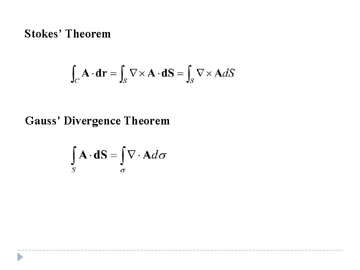 Stokes’ Theorem Gauss’ Divergence Theorem 