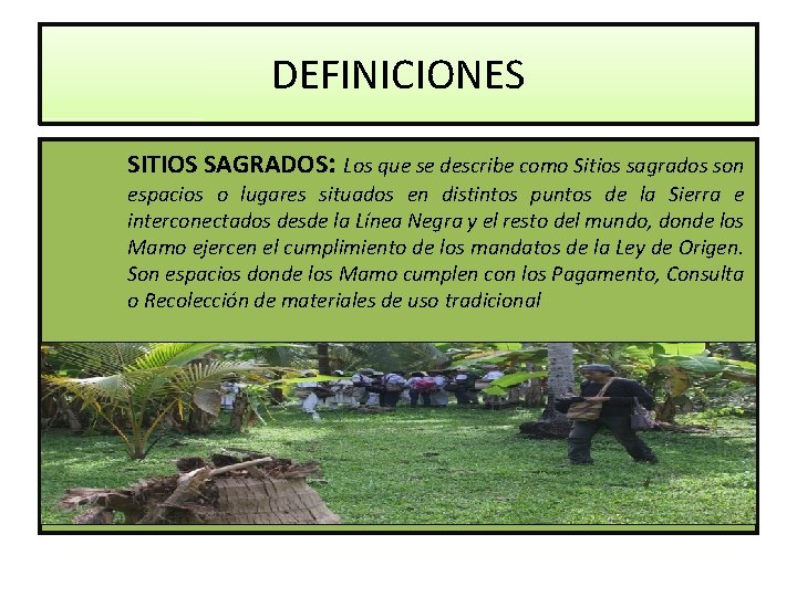 DEFINICIONES SITIOS SAGRADOS: Los que se describe como Sitios sagrados son espacios o lugares