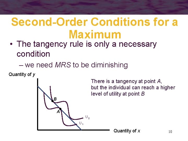 Second-Order Conditions for a Maximum • The tangency rule is only a necessary condition