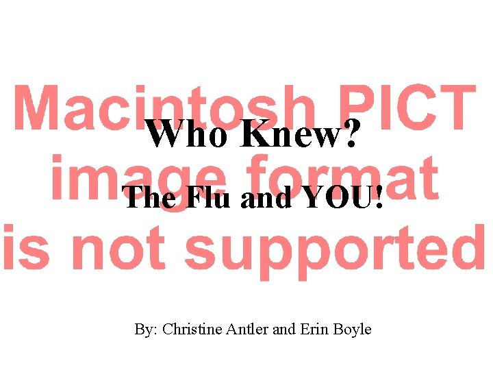 Who Knew? The Flu and YOU! By: Christine Antler and Erin Boyle 