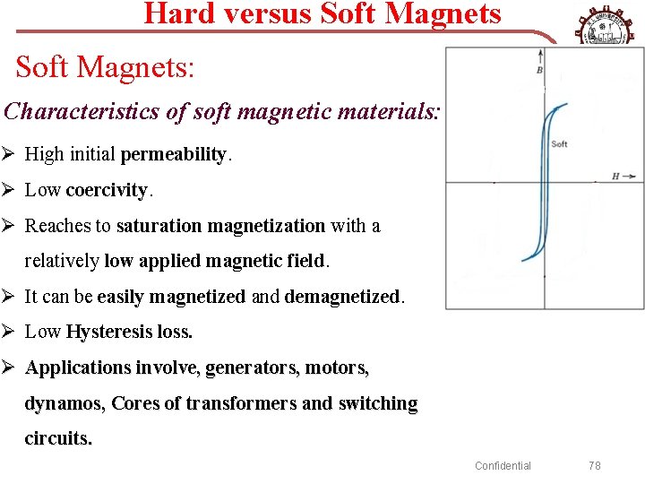 Hard versus Soft Magnets: Characteristics of soft magnetic materials: Ø High initial permeability. Ø