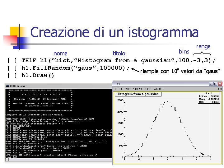 Creazione di un istogramma nome titolo bins range [ ] TH 1 F h