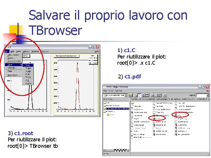 Salvare il proprio lavoro con TBrowser 1) c 1. C Per riutilizzare il plot: