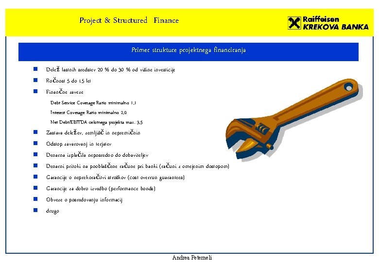 Project & Structured Finance Primer strukture projektnega financiranja n n n Delež lastnih sredstev