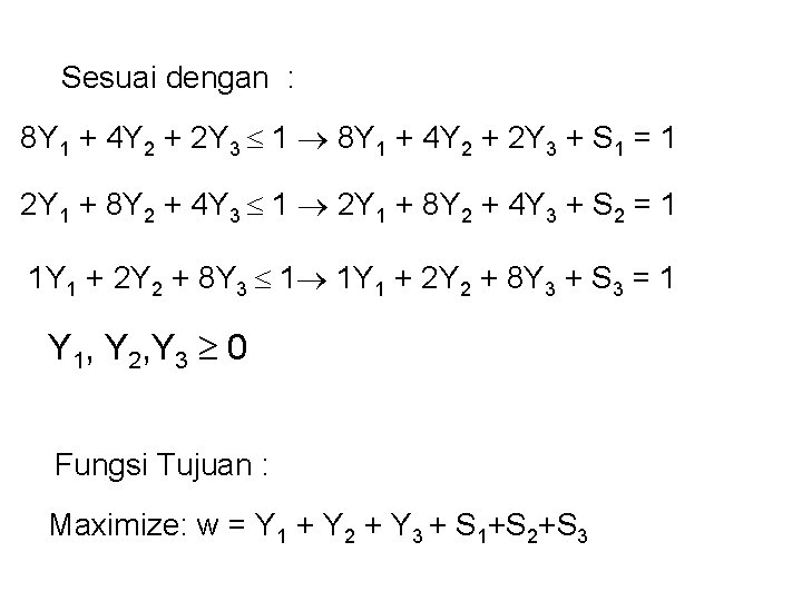 Sesuai dengan : 8 Y 1 + 4 Y 2 + 2 Y 3