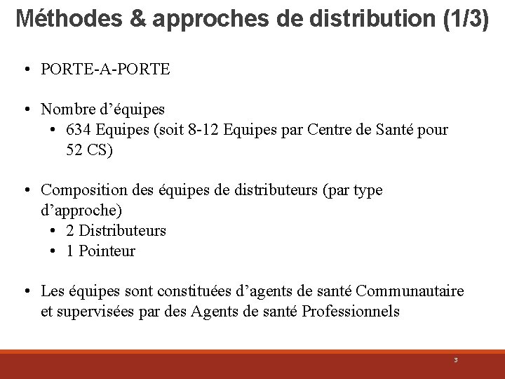 Méthodes & approches de distribution (1/3) • PORTE-A-PORTE • Nombre d’équipes • 634 Equipes