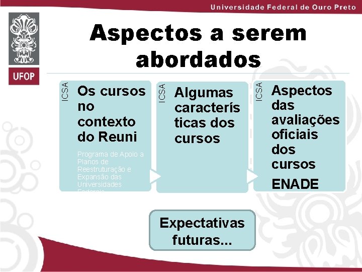 Algumas caracterís ticas dos cursos Programa de Apoio a Planos de Reestruturação e Expansão