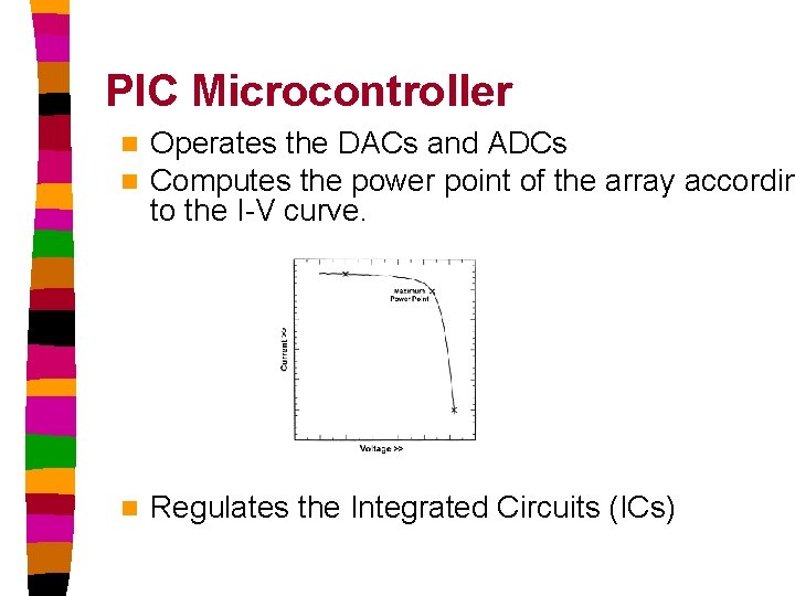 PIC Microcontroller n n Operates the DACs and ADCs Computes the power point of
