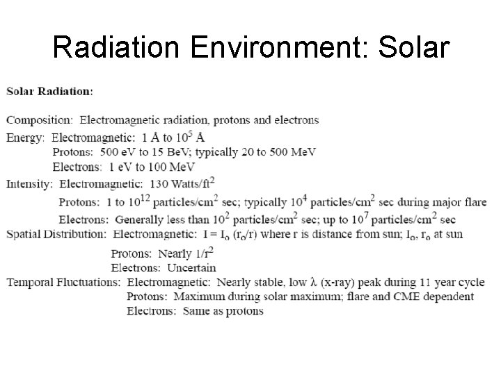 Radiation Environment: Solar 