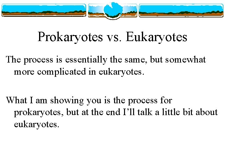 Prokaryotes vs. Eukaryotes The process is essentially the same, but somewhat more complicated in