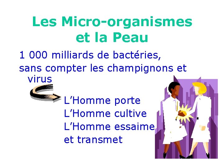 Les Micro-organismes et la Peau 1 000 milliards de bactéries, sans compter les champignons