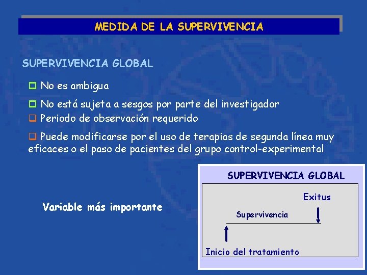 MEDIDA DE LA SUPERVIVENCIA GLOBAL p No es ambigua p No está sujeta a