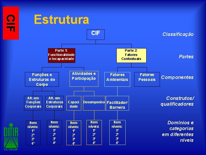 CIF Estrutura CIF Parte 1: Functionalidade e Incapacidade Funções e Estruturas do Corpo Parte