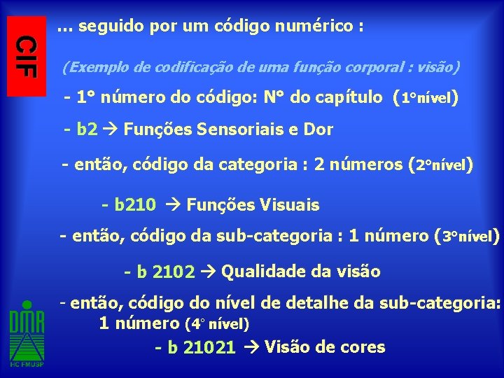 CIF … seguido por um código numérico : (Exemplo de codificação de uma função
