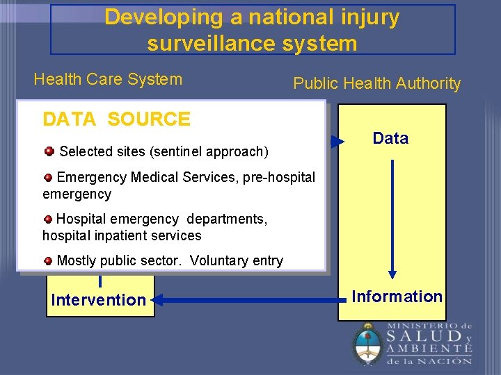 Developing a national injury surveillance system Health Care System Public Health Authority DATA SOURCE