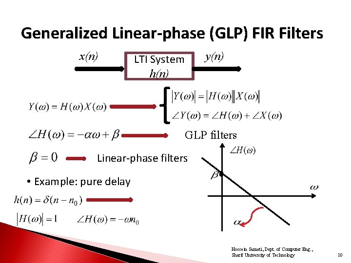 Generalized Linear-phase (GLP) FIR Filters x(n) y(n) LTI System h(n) GLP filters Linear-phase filters