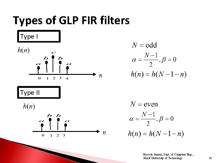Types of GLP FIR filters Type II Hossein Sameti, Dept. of Computer Eng. ,