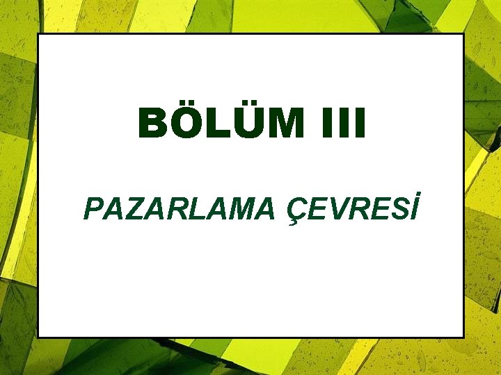 BÖLÜM III PAZARLAMA ÇEVRESİ 