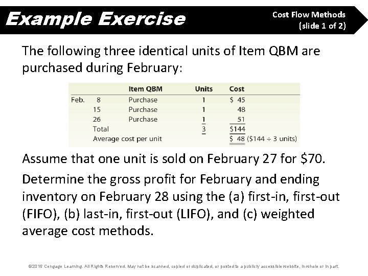 Example Exercise Cost Flow Methods (slide 1 of 2) The following three identical units