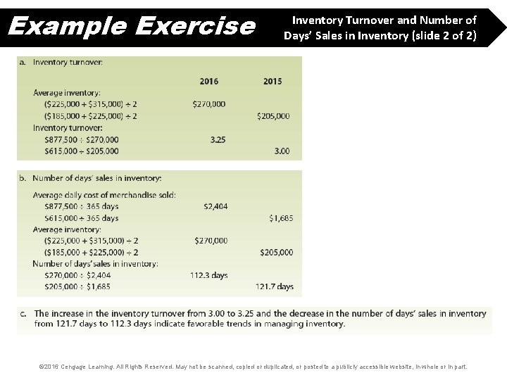 Example Exercise Inventory Turnover and Number of Days’ Sales in Inventory (slide 2 of