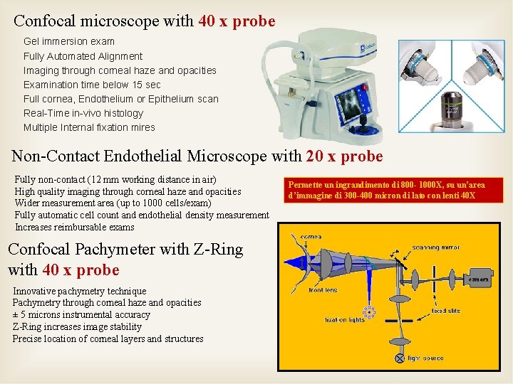 Confocal microscope with 40 x probe Gel immersion exam Fully Automated Alignment Imaging through