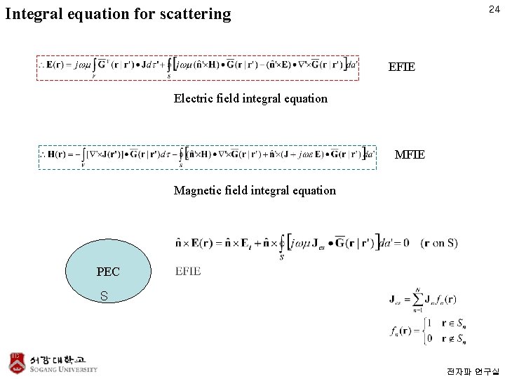 Integral equation for scattering 24 EFIE Electric field integral equation MFIE Magnetic field integral