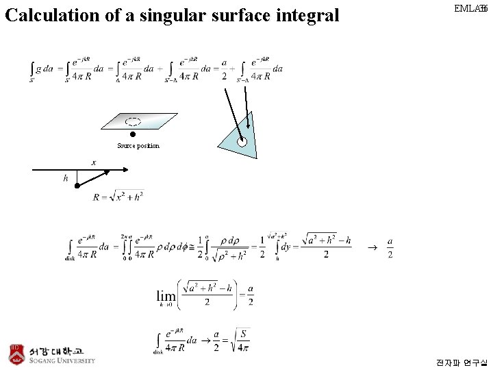 Calculation of a singular surface integral 36 EMLAB Source position 전자파 연구실 