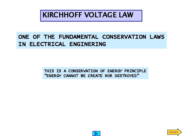 KIRCHHOFF VOLTAGE LAW ONE OF THE FUNDAMENTAL CONSERVATION LAWS IN ELECTRICAL ENGINERING THIS IS KIRCHHOFF VOLTAGE LAW ONE OF THE FUNDAMENTAL CONSERVATION LAWS IN ELECTRICAL ENGINERING THIS IS