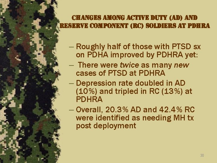 changes among active duty (ad) and reserve component (rc) soldiers at pdhra – Roughly