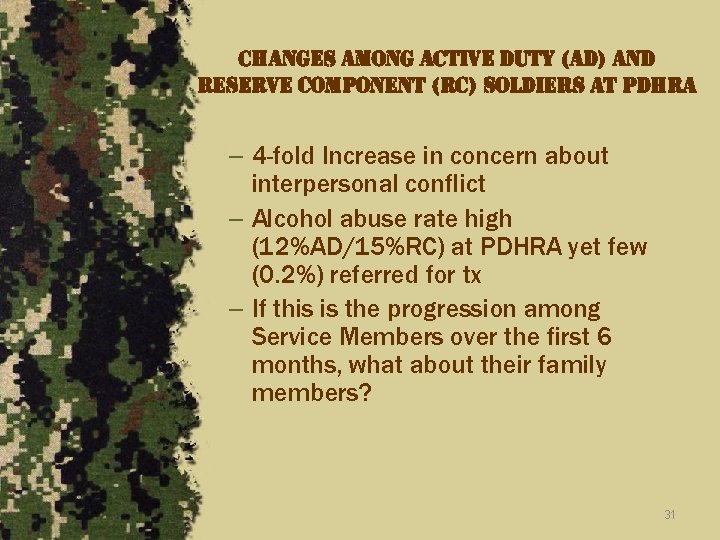 changes among active duty (ad) and reserve component (rc) soldiers at pdhra – 4